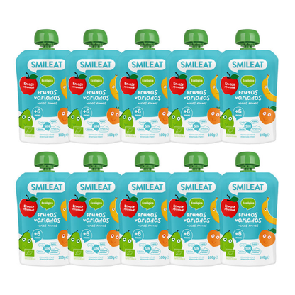 Pack 10 uds Pouches Fruta Variada Ecológico Smileat 100 g