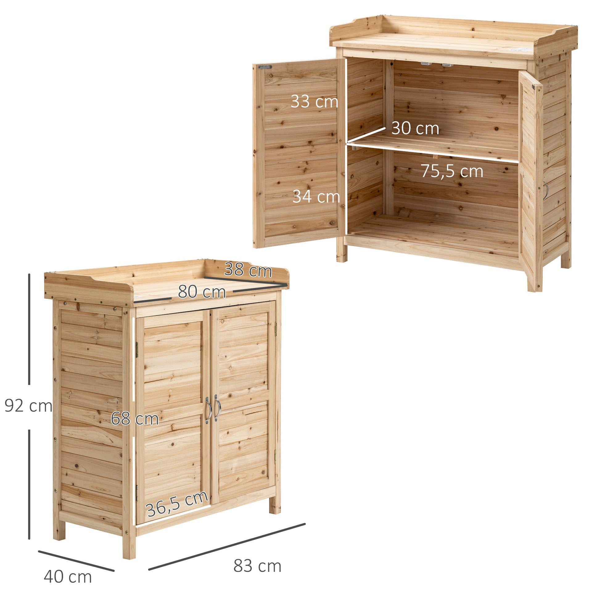 Outsunny Armario De Jardín De Madera Con 2 Puertas Estante 83x40x92 Cm Natural_2