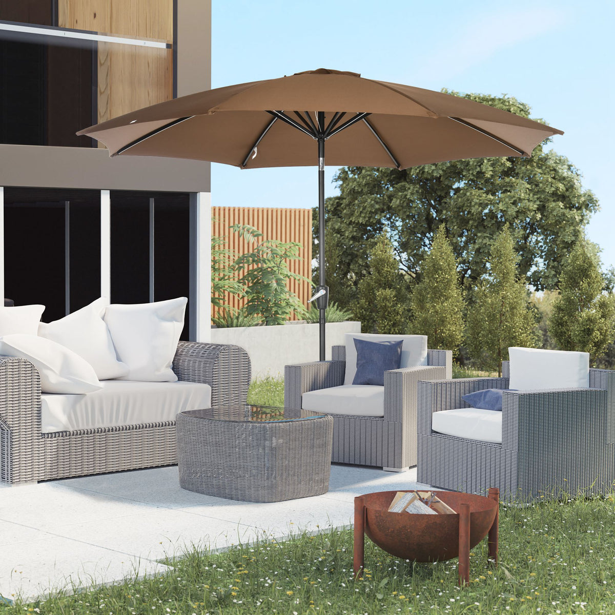 Sombrilla De Jardín Inclinable Con Manivela Outsunny Ø300x240cm Marrón_1