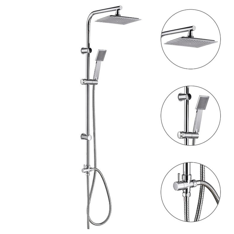 Columna Ducha Universal Multifuncional Completa Cuadrada, Acero Cromado, Rociador Alcachofa Efecto Lluvia 22,5x22,5 Cm.