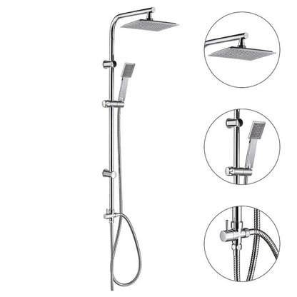 Columna Ducha Universal Multifuncional Completa Cuadrada, Acero Cromado, Rociador Alcachofa Efecto Lluvia 22,5x22,5 Cm.