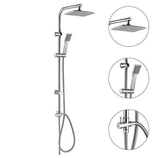 Columna Ducha Universal Multifuncional Completa Cuadrada, Acero Cromado, Rociador Alcachofa Efecto Lluvia 22,5x22,5 Cm._0