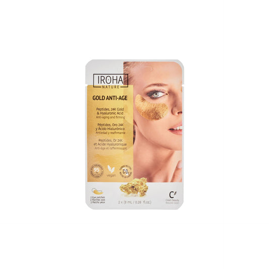 Parches de Ojos Foil AntiAge Péptidos, Oro 24K y Ácido Hialurónico Iroha Nature 2 x 8 ml