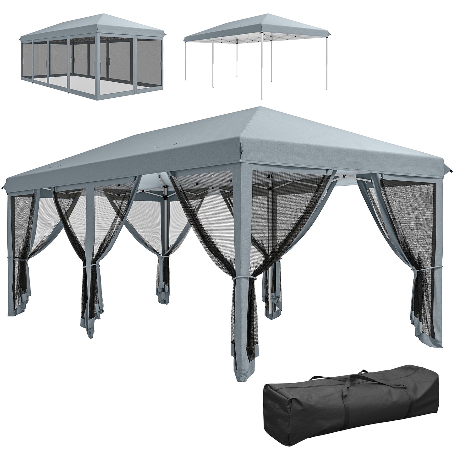 Outsunny Carpa Plegable 6x3 M Con 6 Paredes Laterales De Malla Anti-uv Gris_0