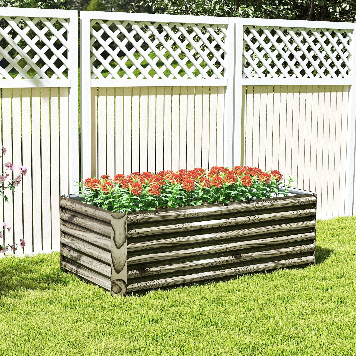 Outsunny Jardinera Exterior Grande De Acero Galvanizado Con Base Abierta Natural_4