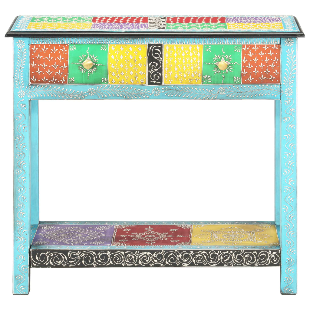 Mesa Consola Pintada A Mano Madera Maciza De Mango 80x35x75 Cm_1