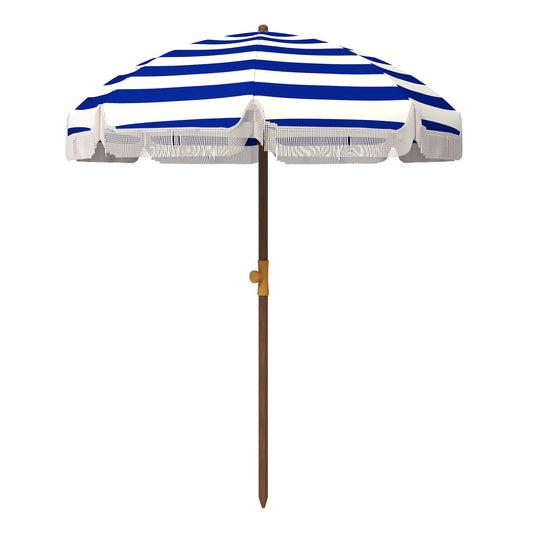 Outsunny Sombrilla De Playa Grande Ø190x210 Cm Protección Uv40+ Azul Y Blanco_0