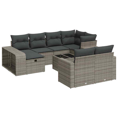 Set De Sofás De Jardín 11 Pzas Y Cojines Ratán Sintético Gris / Vetonek_5