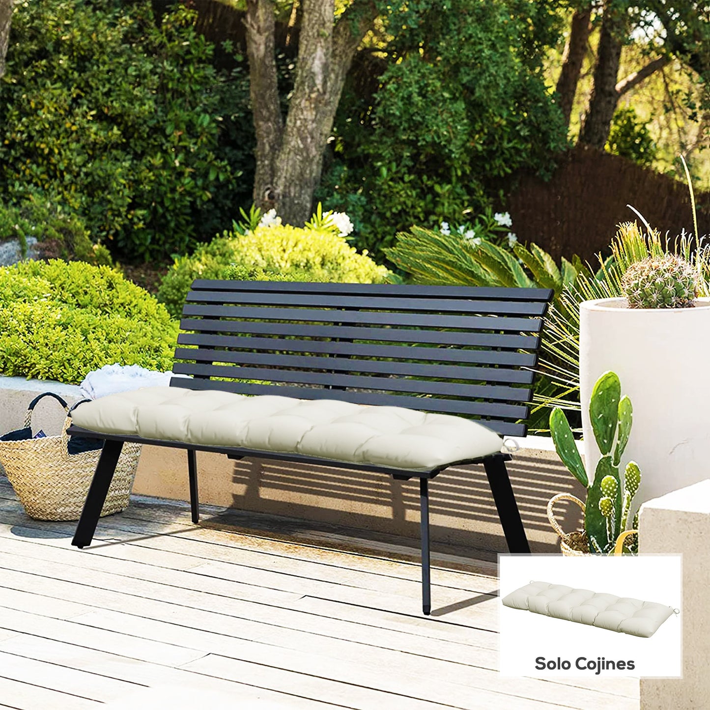 Outsunny Cojín Para Banco 128x48x8 Cm Con 2 Cordones Impermeable Crema_1