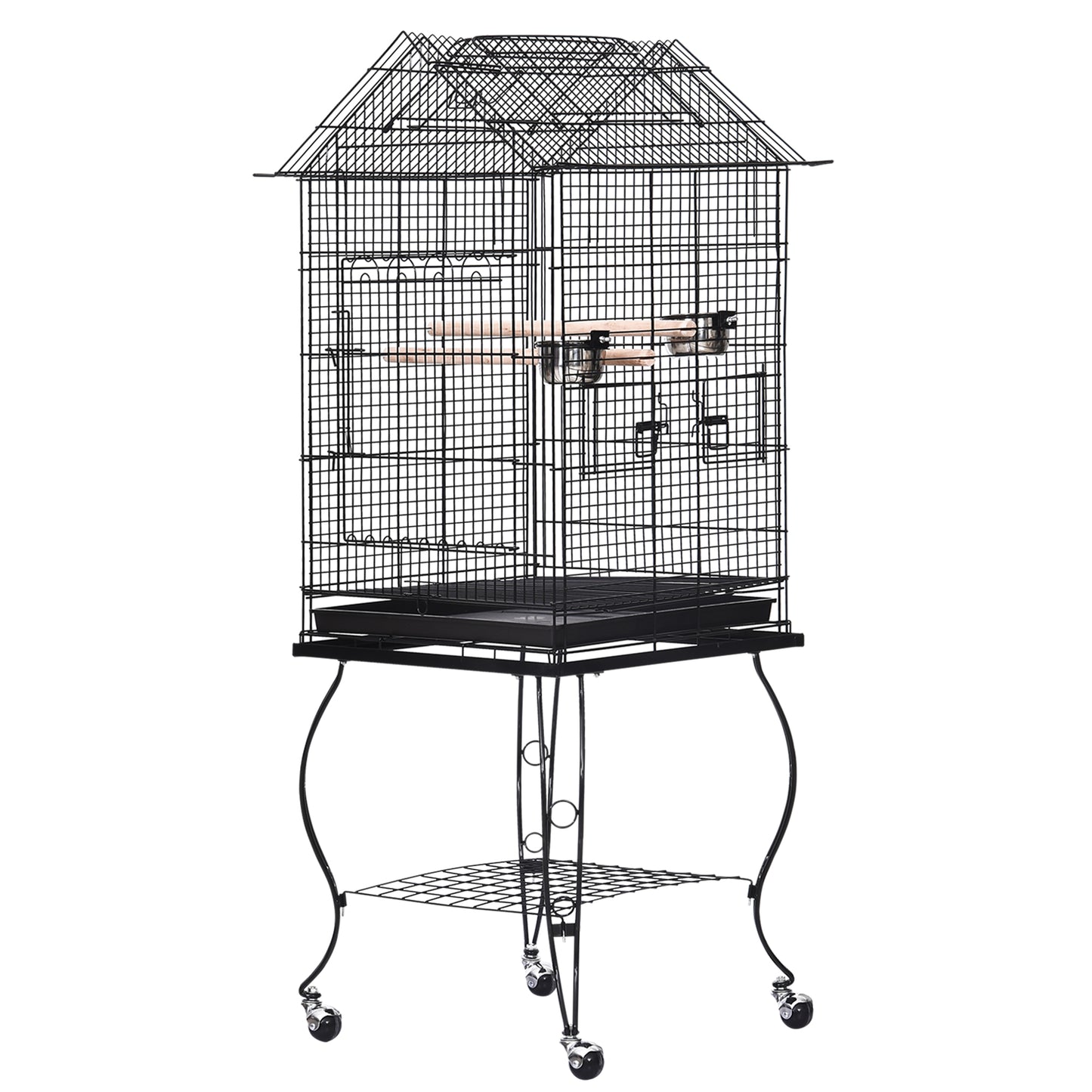 Pawhut Jaula Para Pájaros Con Soporte Ruedas Bandeja Extraíble 2 Comederos_0