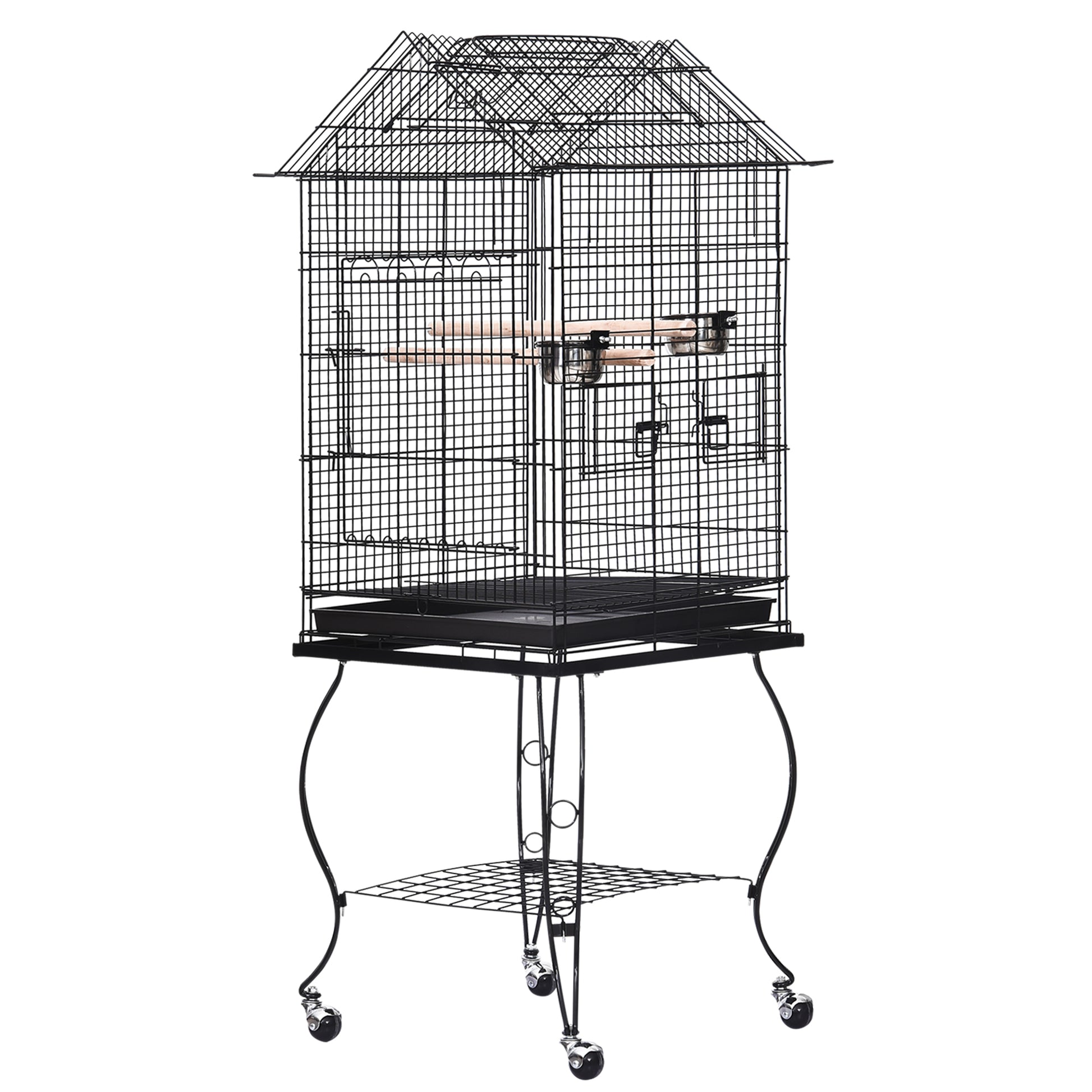 Pawhut Jaula Para Pájaros Con Soporte Ruedas Bandeja Extraíble 2 Comederos_0