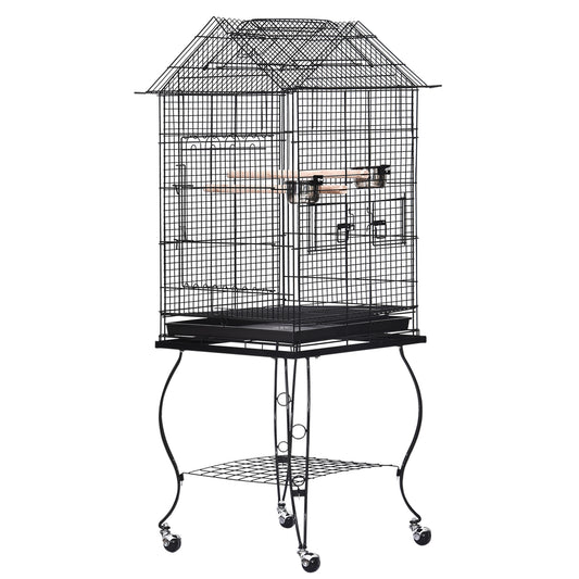 Pawhut Jaula Para Pájaros Con Soporte Ruedas Bandeja Extraíble 2 Comederos_0