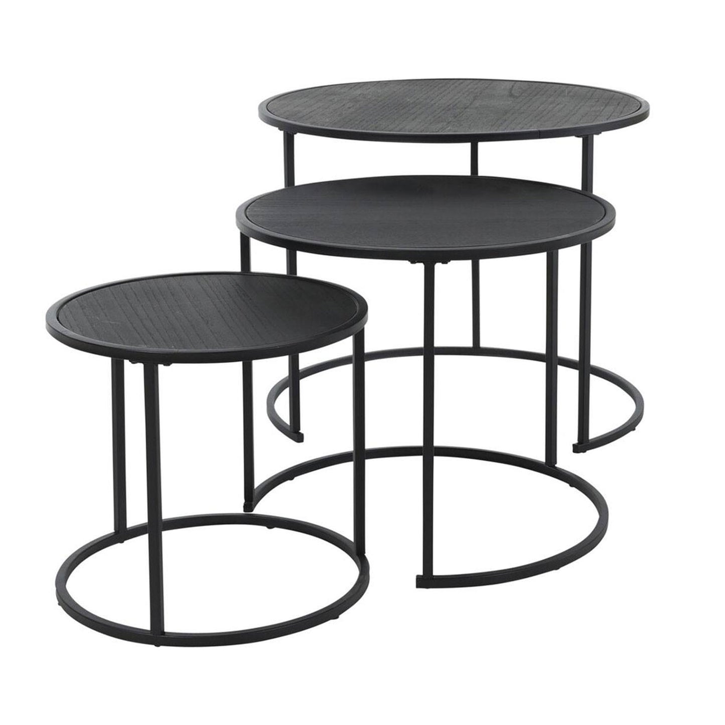 Well Home Juego De 3 Mesas Nido En Metal Melamina Color Negro Ø35ø45ø55cm_0