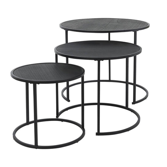 Well Home Juego De 3 Mesas Nido En Metal Melamina Color Negro Ø35ø45ø55cm