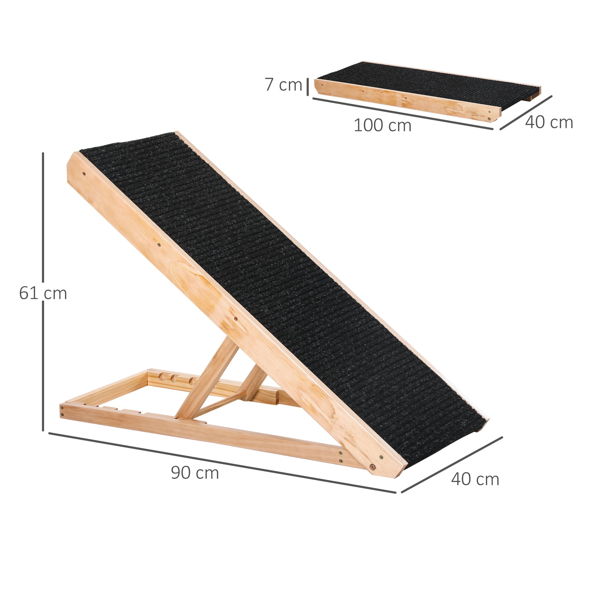 Pawhut Rampa Plegable Perros Madera Antideslizante Altura Ajustable 90x40x61 Cm_2
