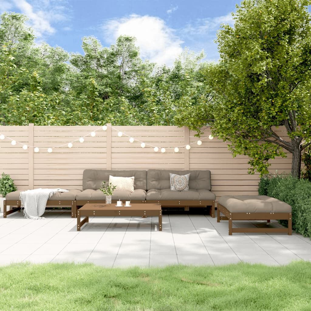 Vidaxl Juego De Sofás De Jardín 5 Pzas Madera Maciza Pino Marrón Miel_1
