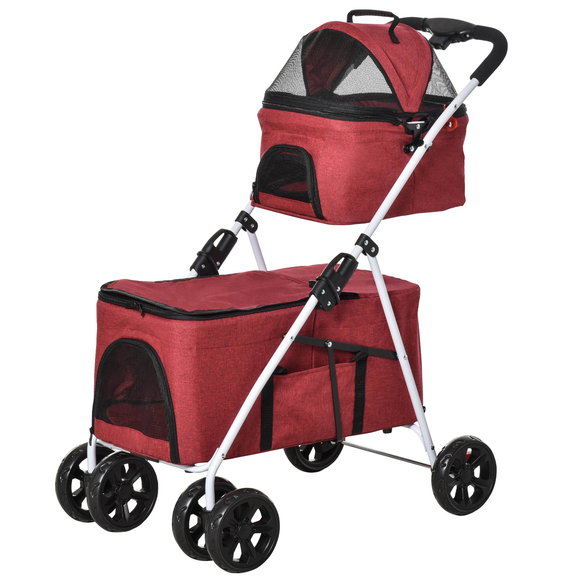Pawhut Cochecito Para Mascotas 2 Niveles Plegable Con Solo Un Clic 82x48x92 Cm_0