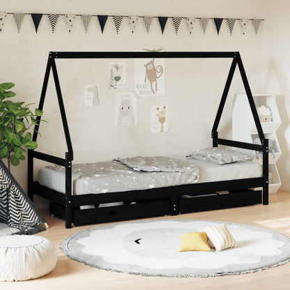 Vidaxl Estructura De Cama Niños Con Cajones Madera Pino Negro 80x200cm_1