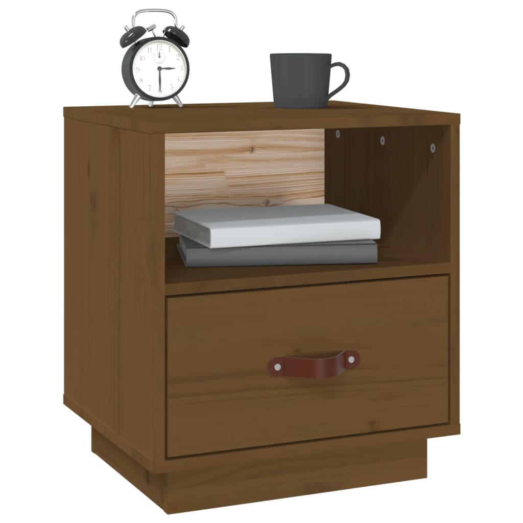 Mesita De Noche Madera Maciza De Pino Marrón Miel 40x34x45 Cm_2