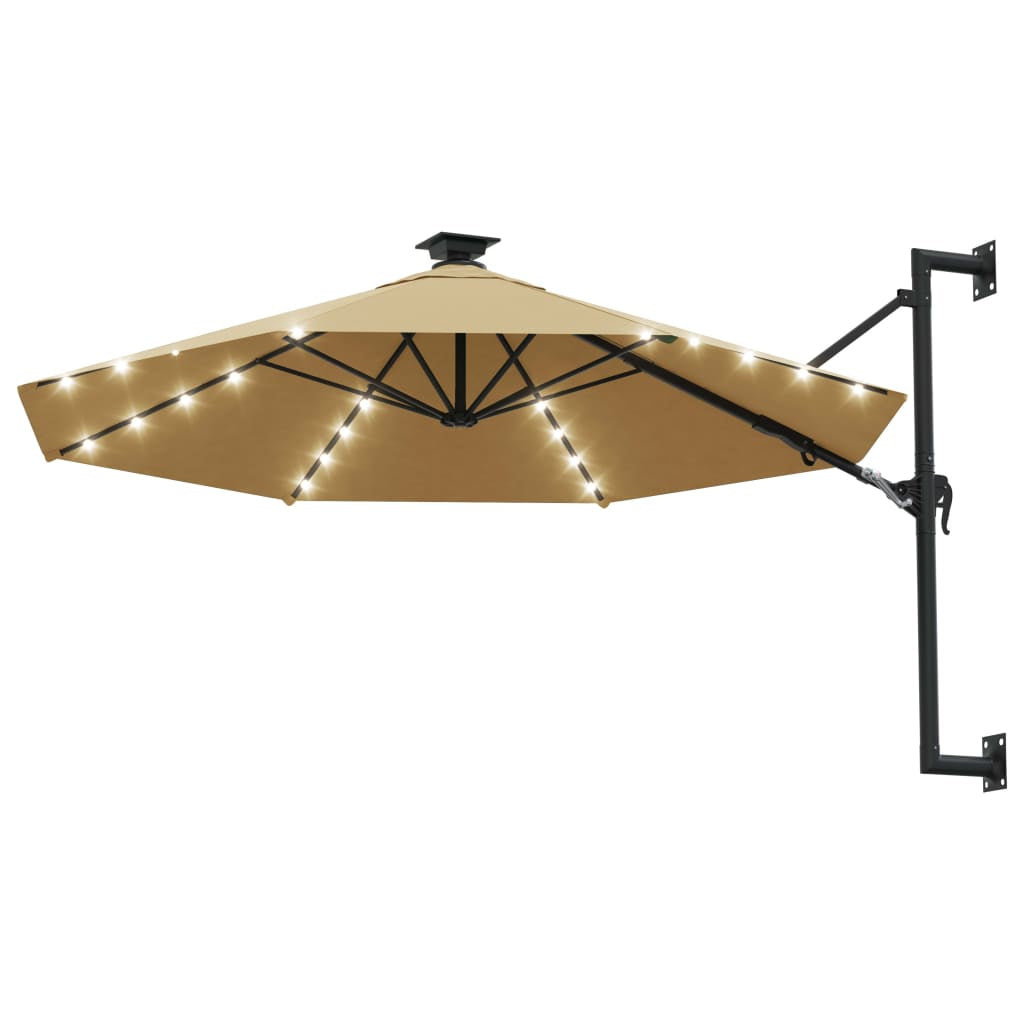 Vidaxl Sombrilla De Jardín De Pared Con Luces Led Taupe 300 Cm_1