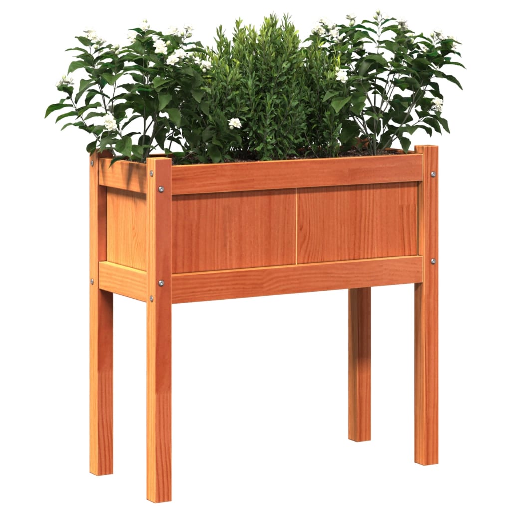 Jardinera Con Patas Madera Maciza Pino Marrón Cera 70x31x70 Cm_3
