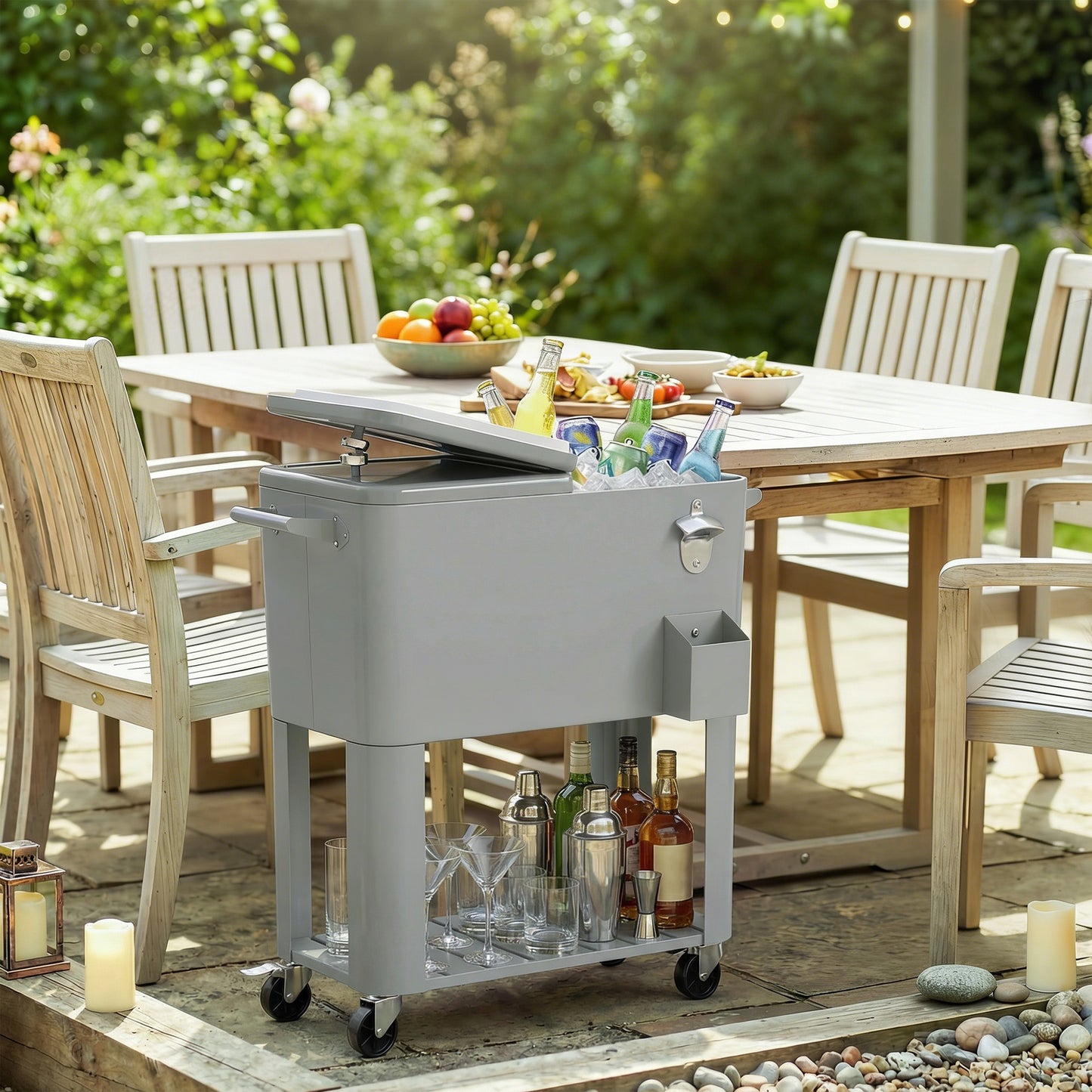 Outsunny Carrito Nevera De 76l Con Ruedas Estante Abrebotellas Asas Plateado_1