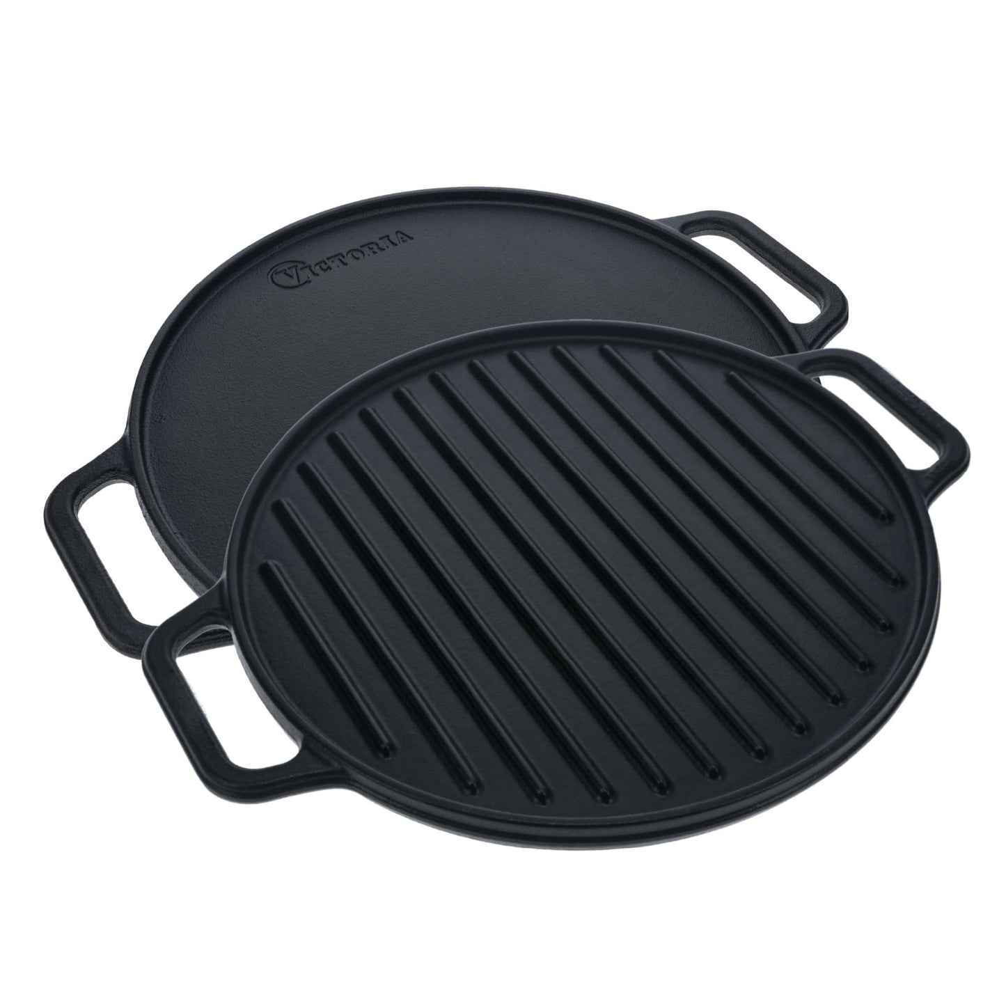 Victoria Plancha Cocina Hierro Fundido Esmaltado Parrilla Reversible 32cm, Fuego Barbacoa Sin Ptfe, 38007, Negro_0