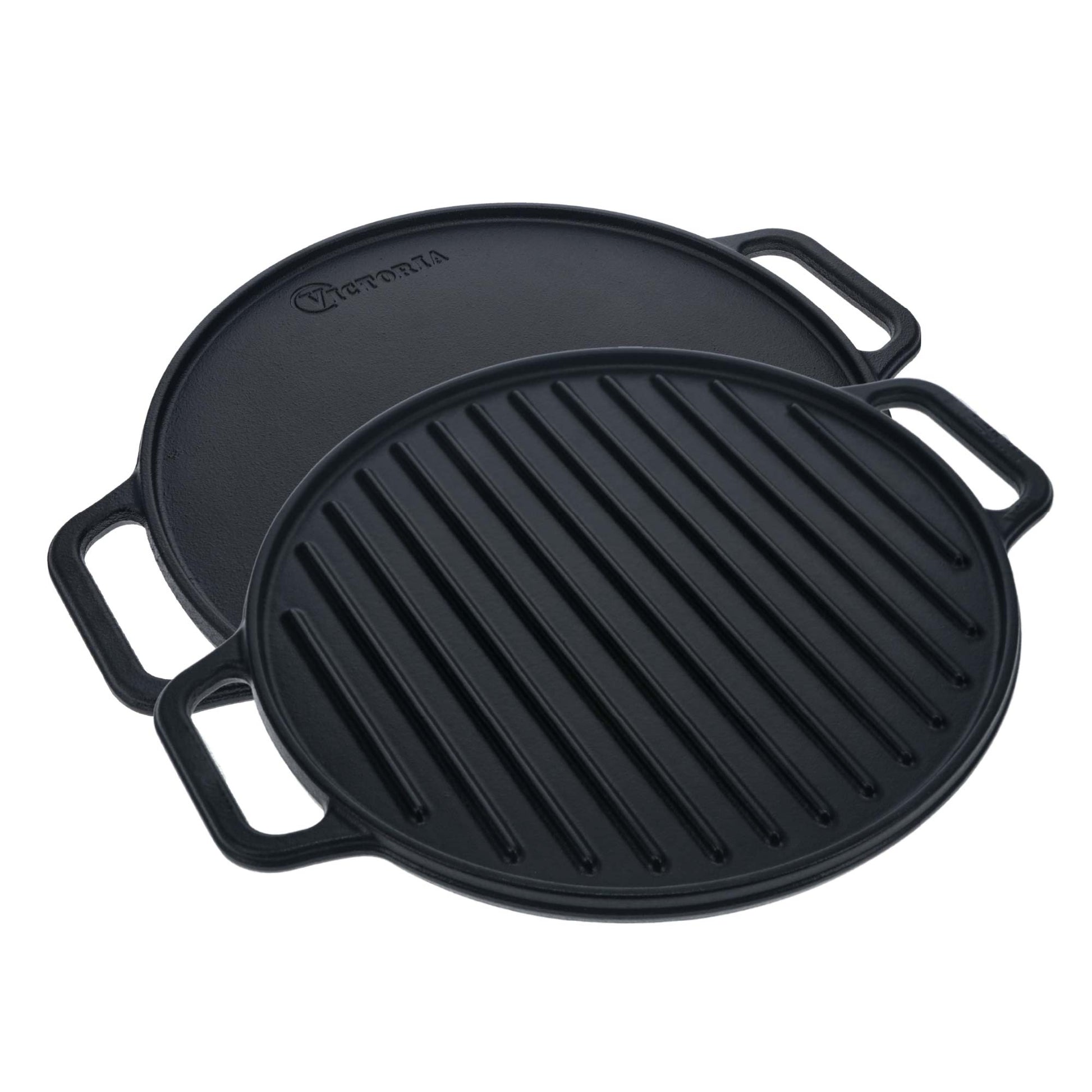 Victoria Plancha Cocina Hierro Fundido Esmaltado Parrilla Reversible 32cm, Fuego Barbacoa Sin Ptfe, 38007, Negro_0