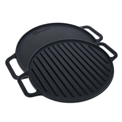 Victoria Plancha Cocina Hierro Fundido Esmaltado Parrilla Reversible 32cm, Fuego Barbacoa Sin Ptfe, 38007, Negro_0