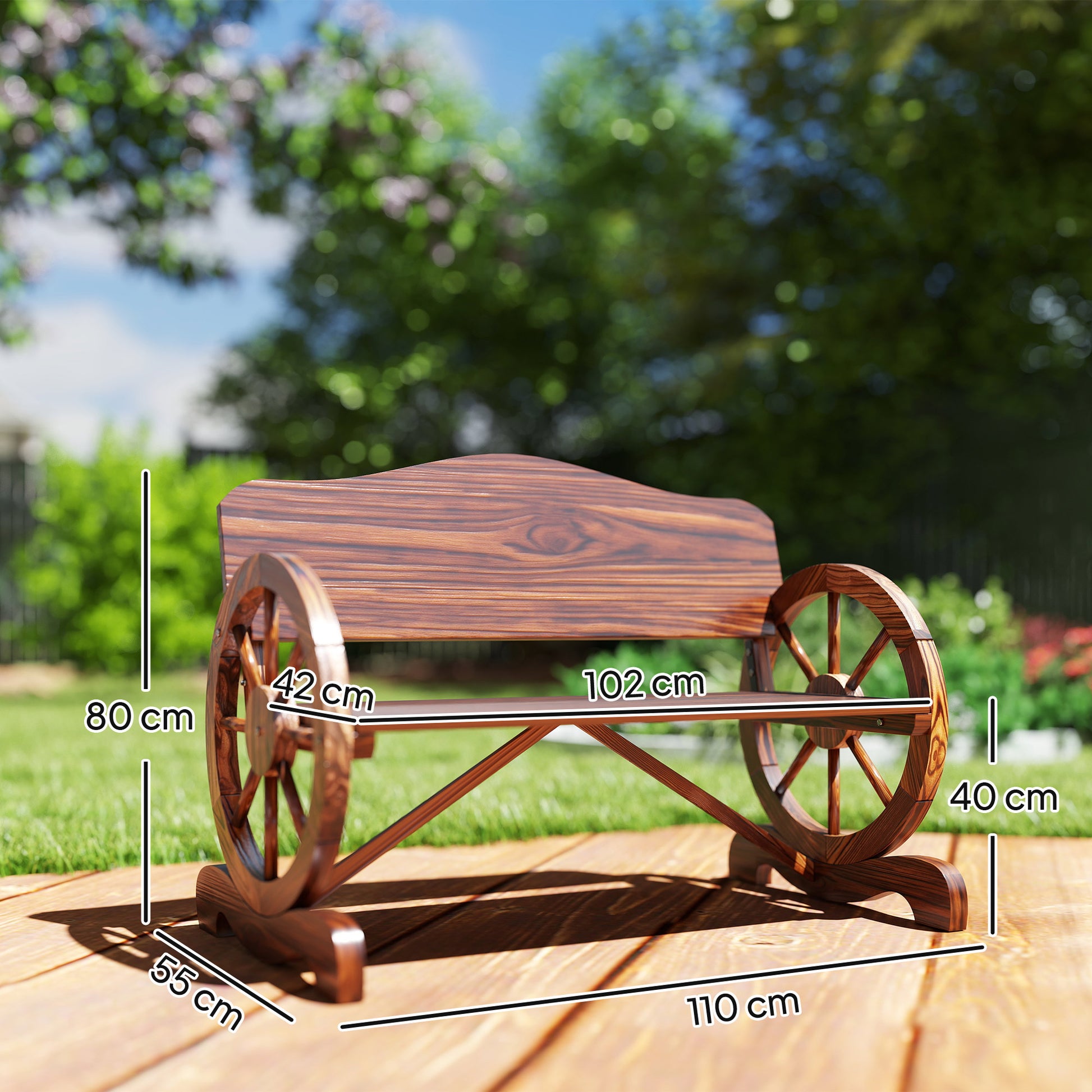 Outsunny Banco De Jardín De Madera Reposabrazos En Forma De Rueda Carga 240 Kg_2