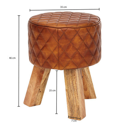 Taburete Cuero Y Madera Maciza 35x46x35 Cm_3