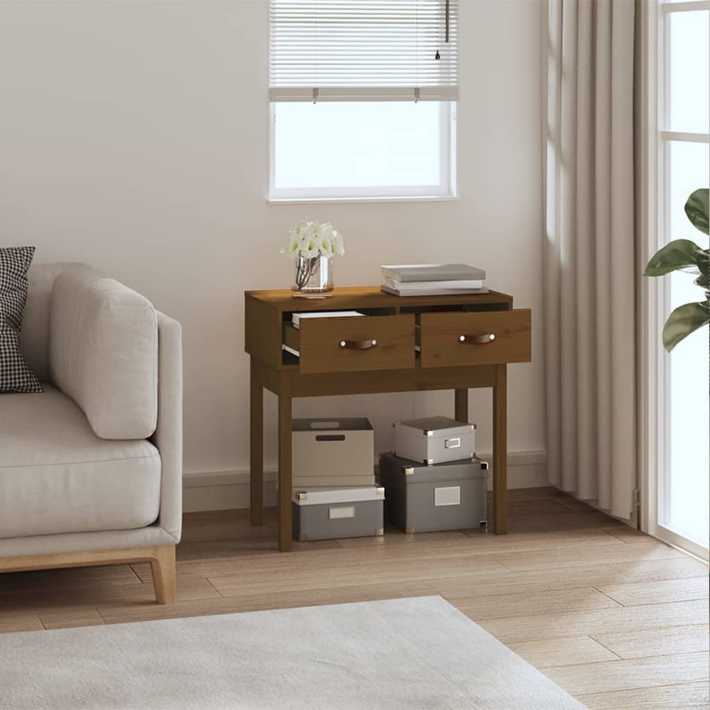 Mesa Consola De Madera Maciza De Pino Marrón Miel 76,5x40x75 Cm_4
