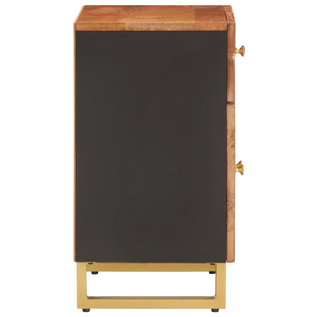 Mesita De Noche Madera Maciza Mango Marrón Y Negro 50x33x60 C_3
