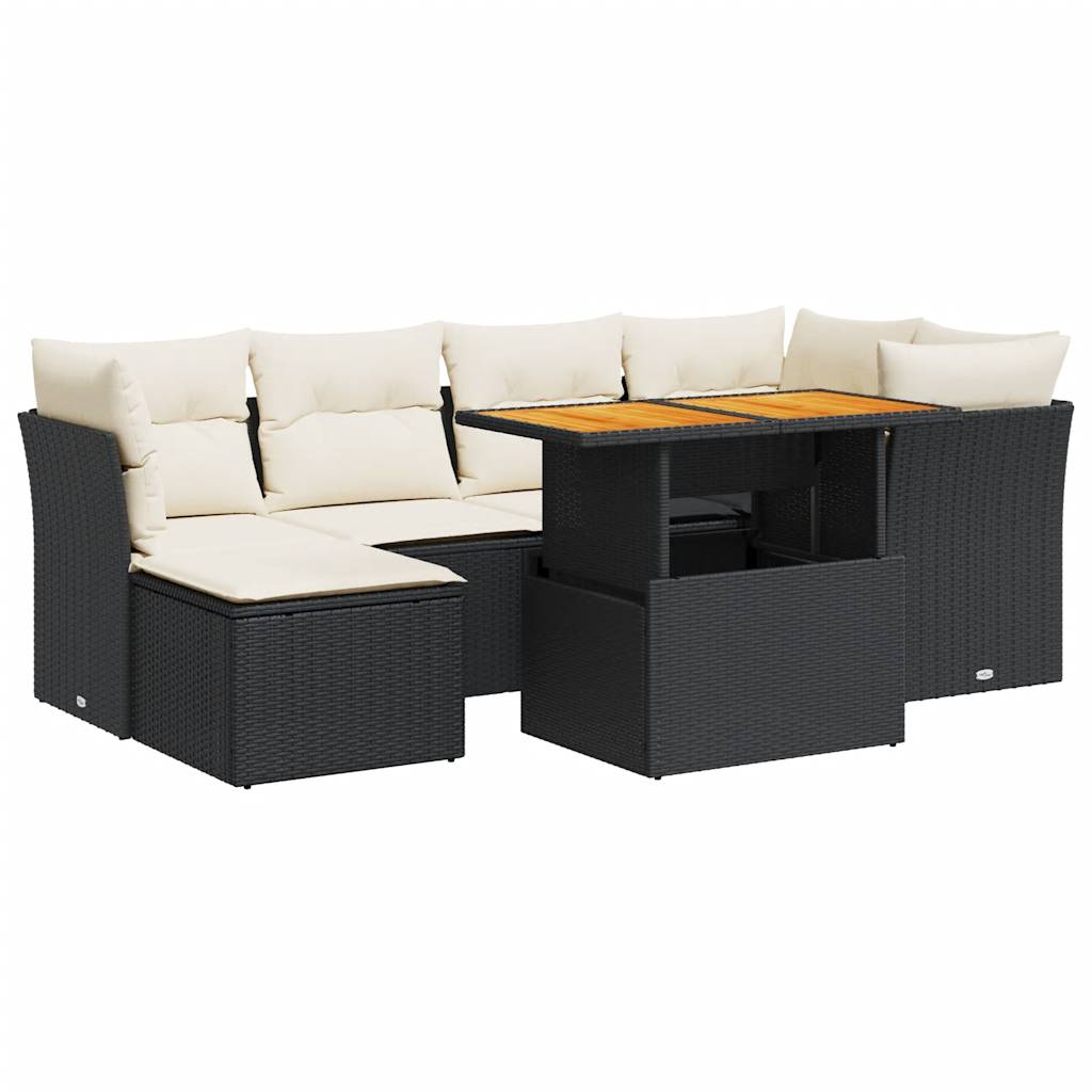 Set De Sofás De Jardín 7 Pzas Con Cojines Ratán Sintético Negro / Vetonek_4