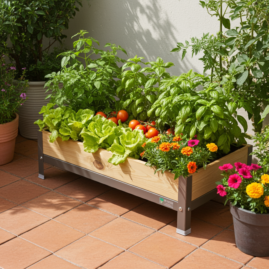 MI HUERTO URBAN Jardinera Elevada Madera con Bandeja Recoge Aguas | Estructura Metálica | Gris | 90x60x26cm