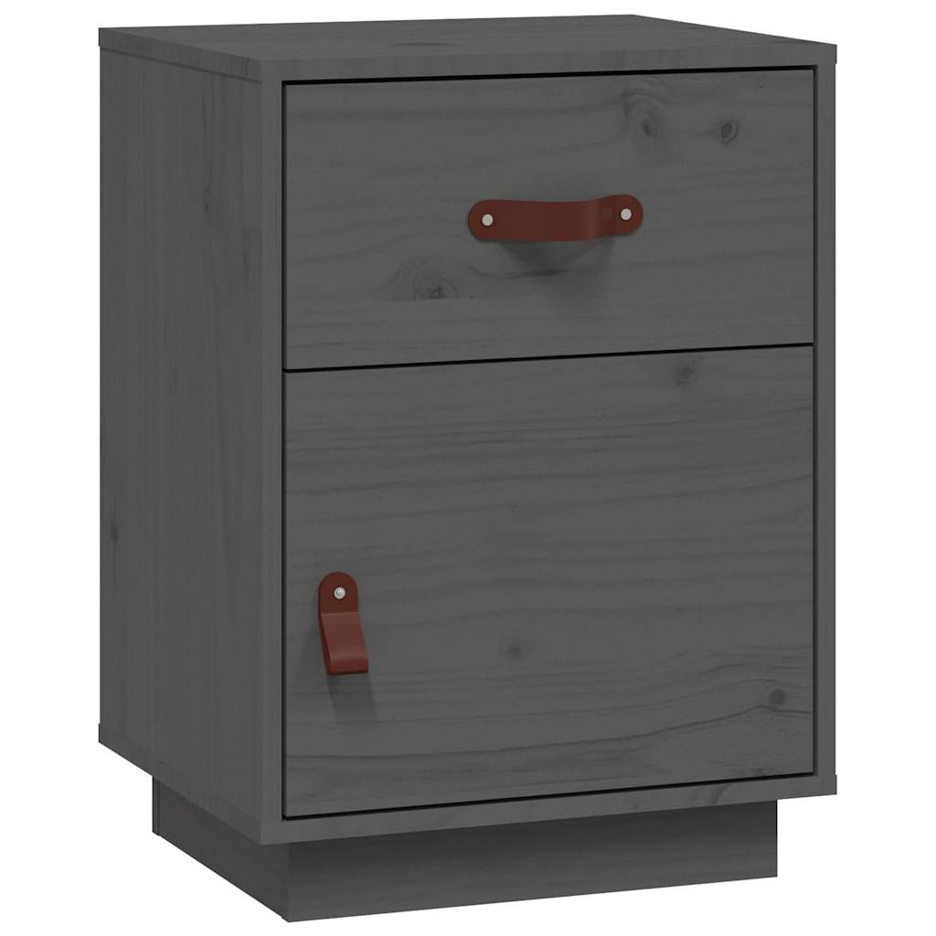 Mesita De Noche Madera Maciza De Pino Gris 40x34x55 Cm_0