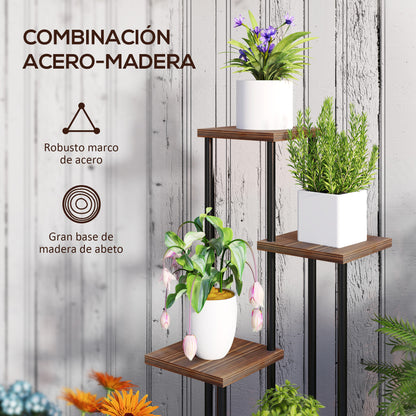 Outsunny Estantería Para Plantas De 5 Niveles De Madera 59x59x110 Cm Carbonizado_5
