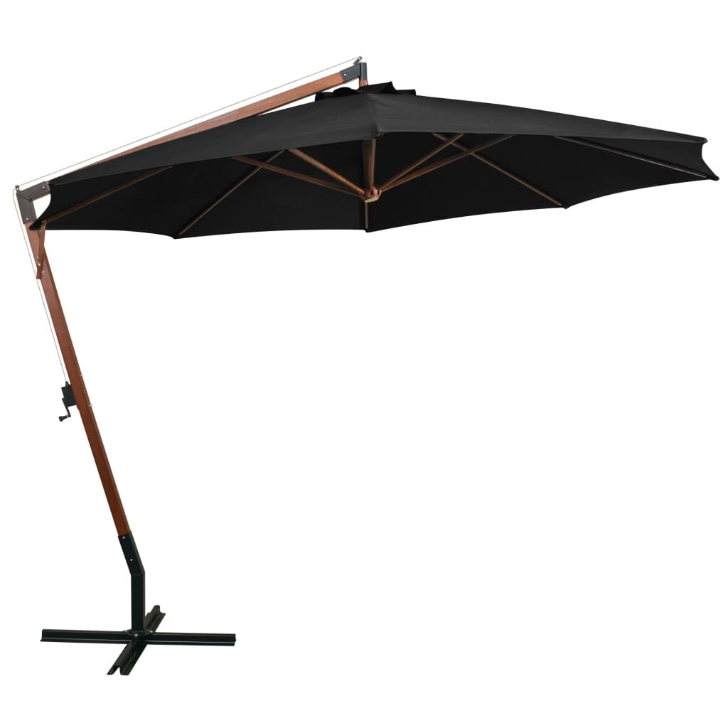 Vidaxl Sombrilla Jardín Colgante Con Palo Madera Abeto Negro 3,5x2,9 M_1