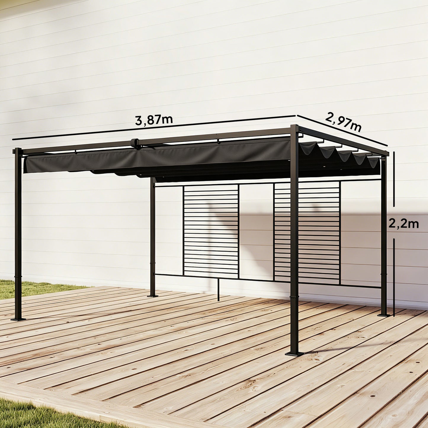 Outsunny Pérgola De Jardín 4x3 M Con Techo Retráctil Y 2 Paneles De Privacidad_2