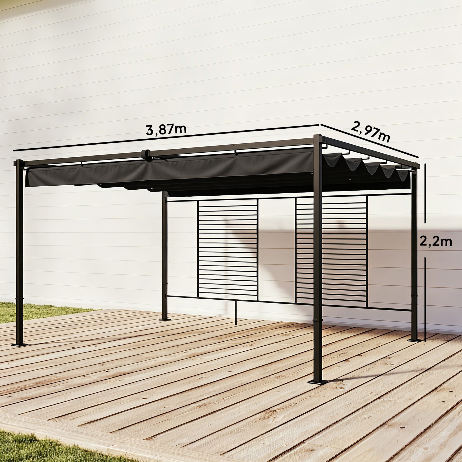 Outsunny Pérgola De Jardín 4x3 M Con Techo Retráctil Y 2 Paneles De Privacidad_2