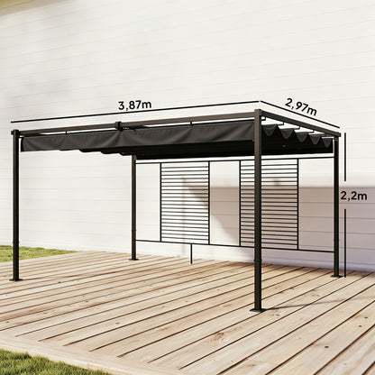 Outsunny Pérgola De Jardín 4x3 M Con Techo Retráctil Y 2 Paneles De Privacidad_2