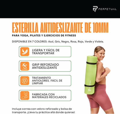 Esterilla De Yoga Y Pilates Antideslizante De 10mm Perpetual - Con Correa Y Bolsa De Transporte_3