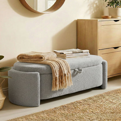 Homcom Puff Almacenaje Banco Almacenaje Ovalado 129x48,5x44 Cm Gris Claro_4