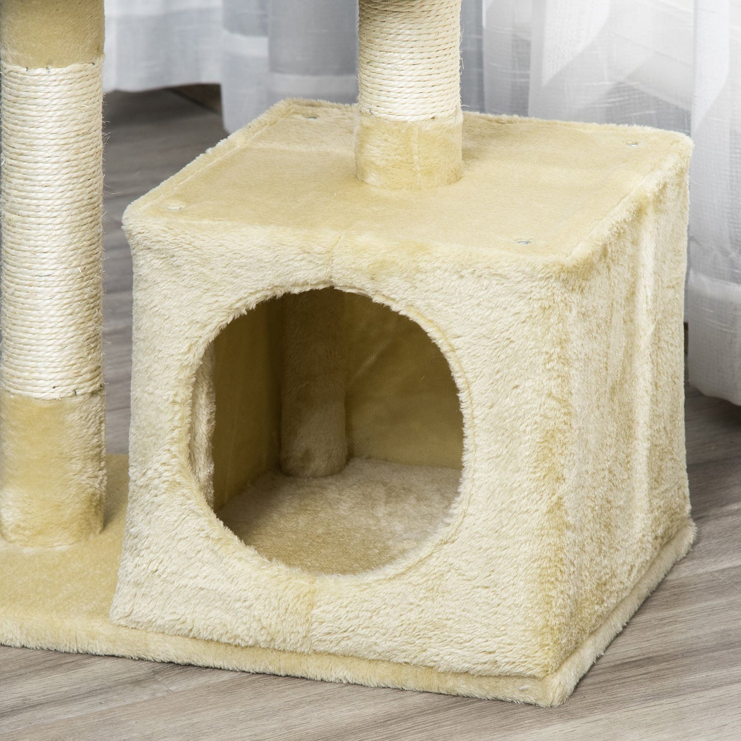 Pawhut Árbol Rascador Para Gatos 50x30x81,5 Cm Con Postes Plataformas Caja Bola_4