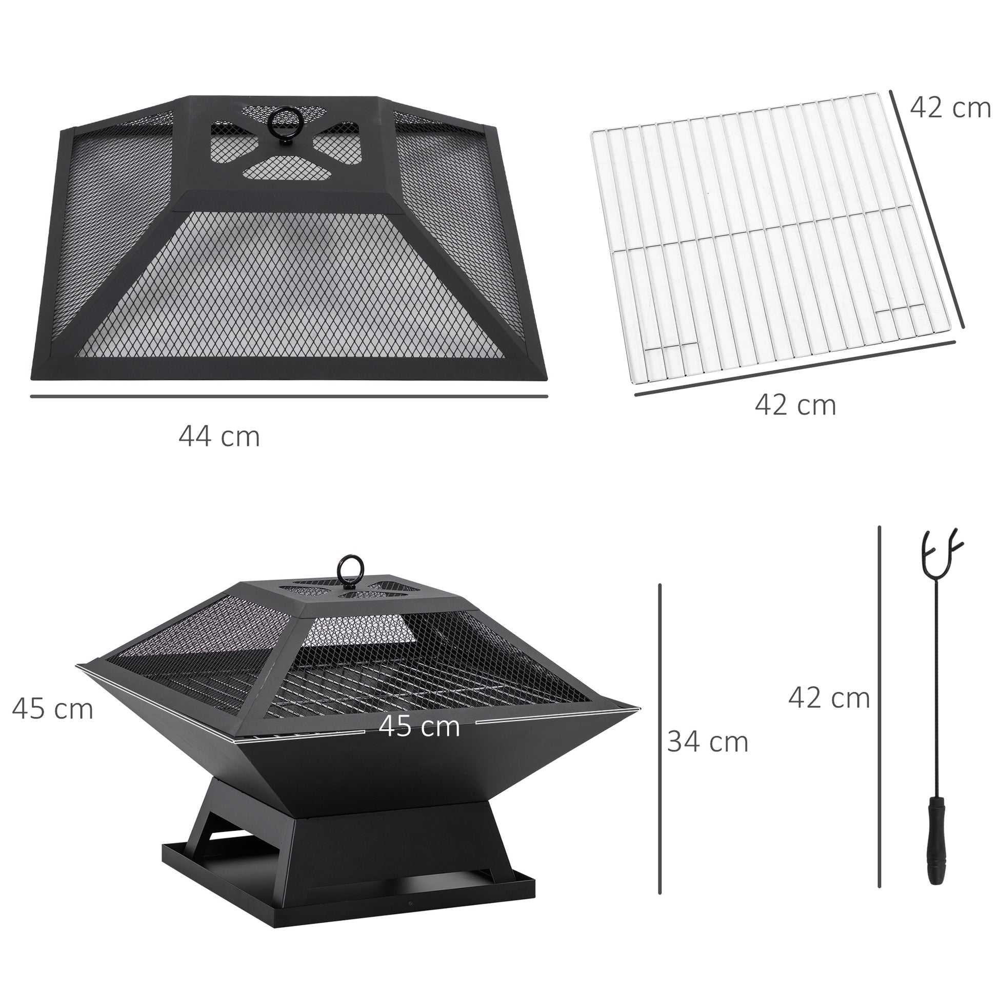 Outsunny Brasero Exterior De Acero Con Protector De Chispas 45x45x34 Cm Negro_2