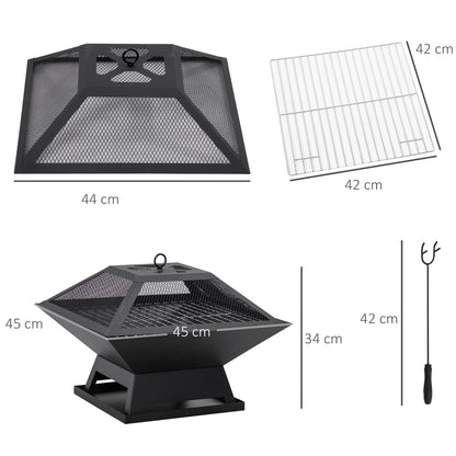 Outsunny Brasero Exterior De Acero Con Protector De Chispas 45x45x34 Cm Negro_2