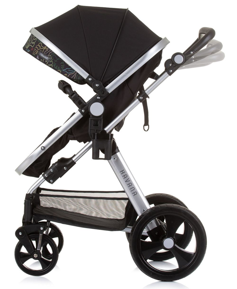 Carrito De Bebé Havana Trio Convertible Hasta 22 Kg Con Bolso Y Mosquitera Obsidian Leaves_1