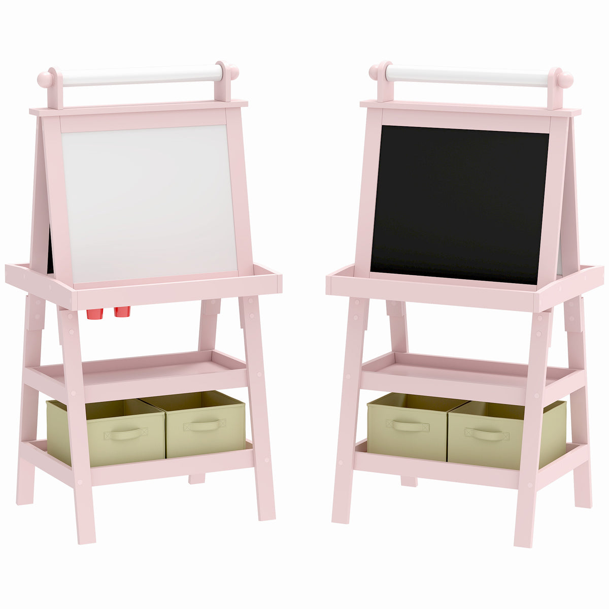Aiyaplay Pizarra Infantil Caballete 3 En 1 Con Rollo De Papel Y Cestas Rosa_0