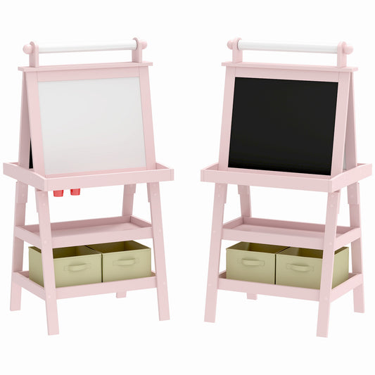 Aiyaplay Pizarra Infantil Caballete 3 En 1 Con Rollo De Papel Y Cestas Rosa_0