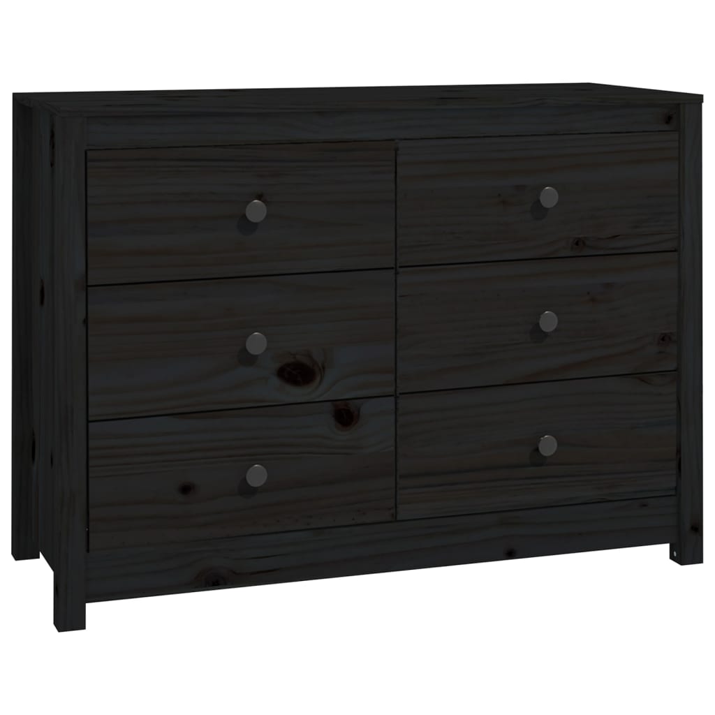 Armario Auxiliar Madera Maciza De Pino Negro 100x40x72 Cm / Vetonek_5